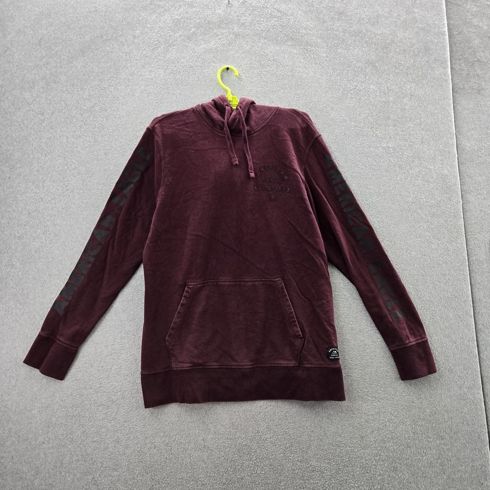 American Eagle Men Hoodie XL/TG/EG Burgundy Text Logo Casual Long Sleeve